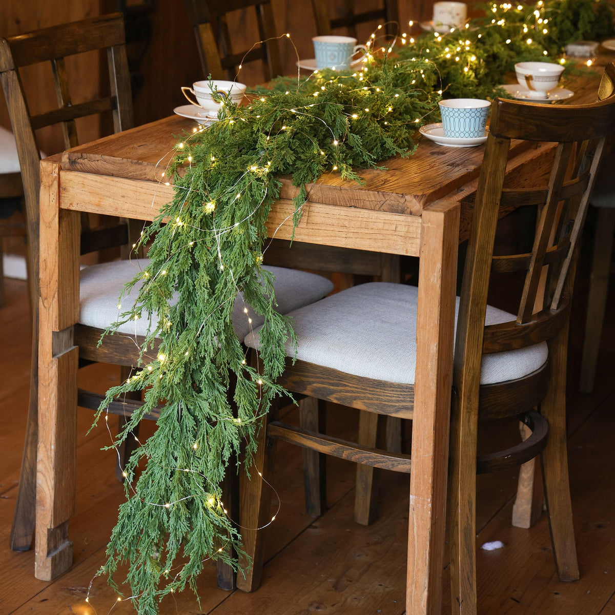 MISSPIN 9ft Christmas Garland with String Lights, Real Touch Cedar Pine Garland, Green Artificial Greenery Garland for Table, Mantle, Wall, Indoor, Outdoor Christmas Decorations
