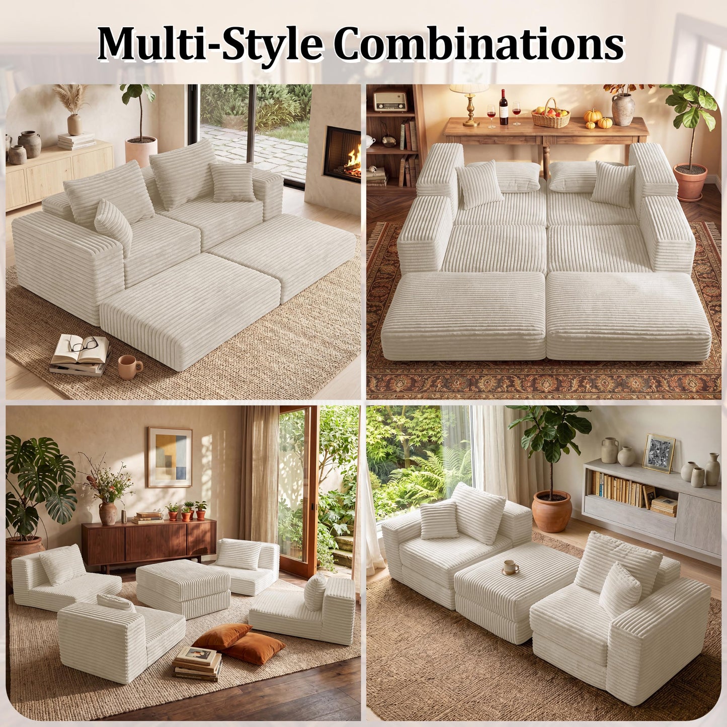 75'' L-Shaped Cloud Modular Sectional Couch with Chaise, Modern Corduroy Memory Foam Sofa Bed, Upholstered Boneless Deep Seat Fluffy Sleeper Sofa, for Living Room, No Assembly Needed (Beige)