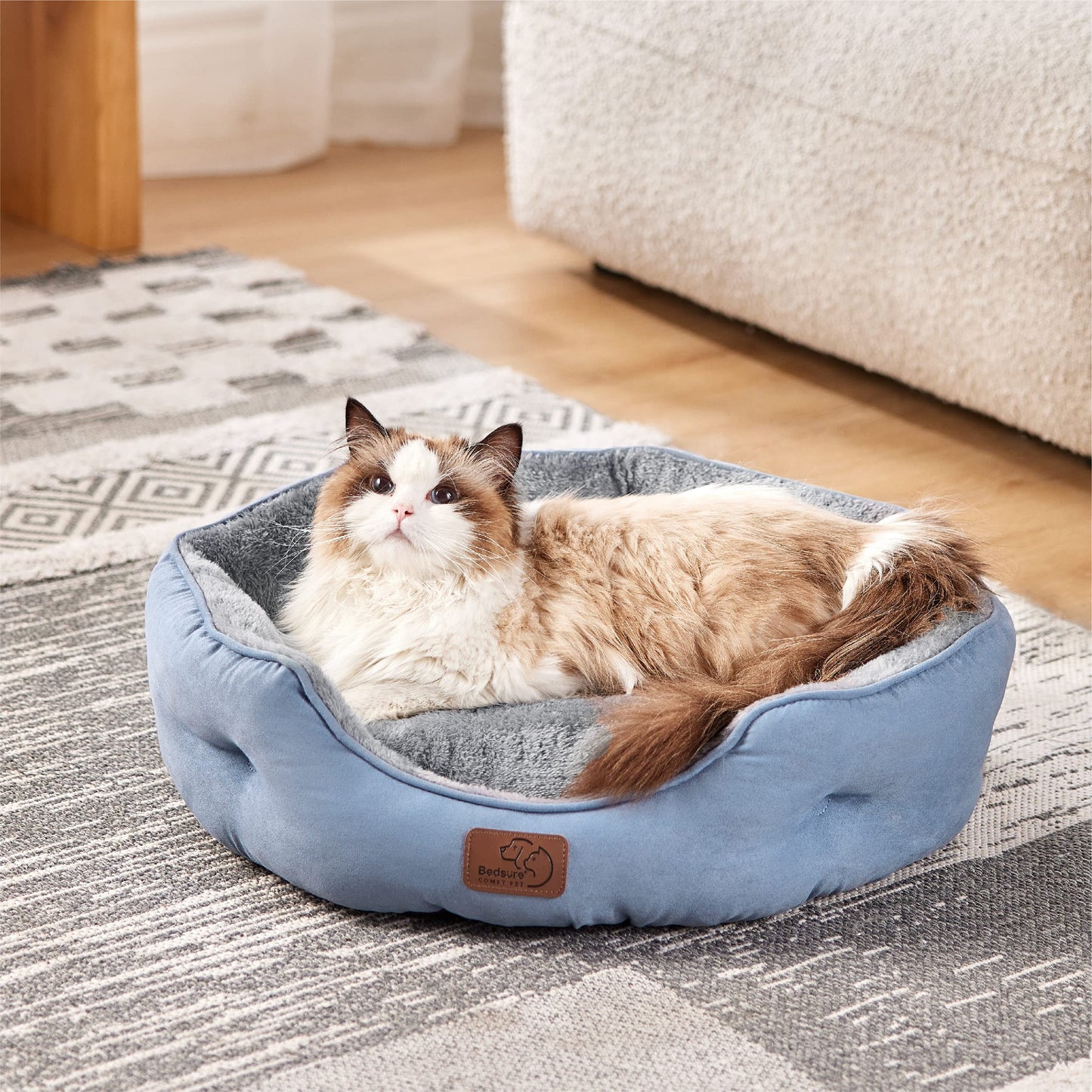 Bedsure Dog Beds for Small Dogs - Round Cat Beds for Indoor Cats, Washable Pet Bed for Puppy and Kitten with Slip-Resistant Bottom, 20 Inches, Frost Blue