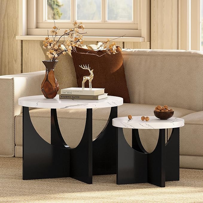 LIKIMIO Nesting Coffee Tables Set of 2, 23.6" Small Round Side Tables