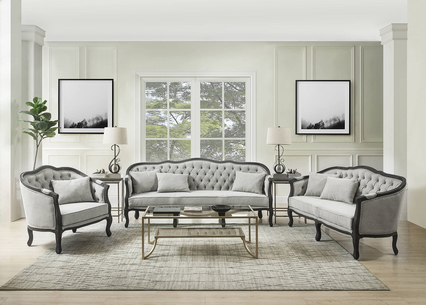 Acme Furniture Upholstered Loveseat with Button-Tufted Back, Gray and Dark Brown