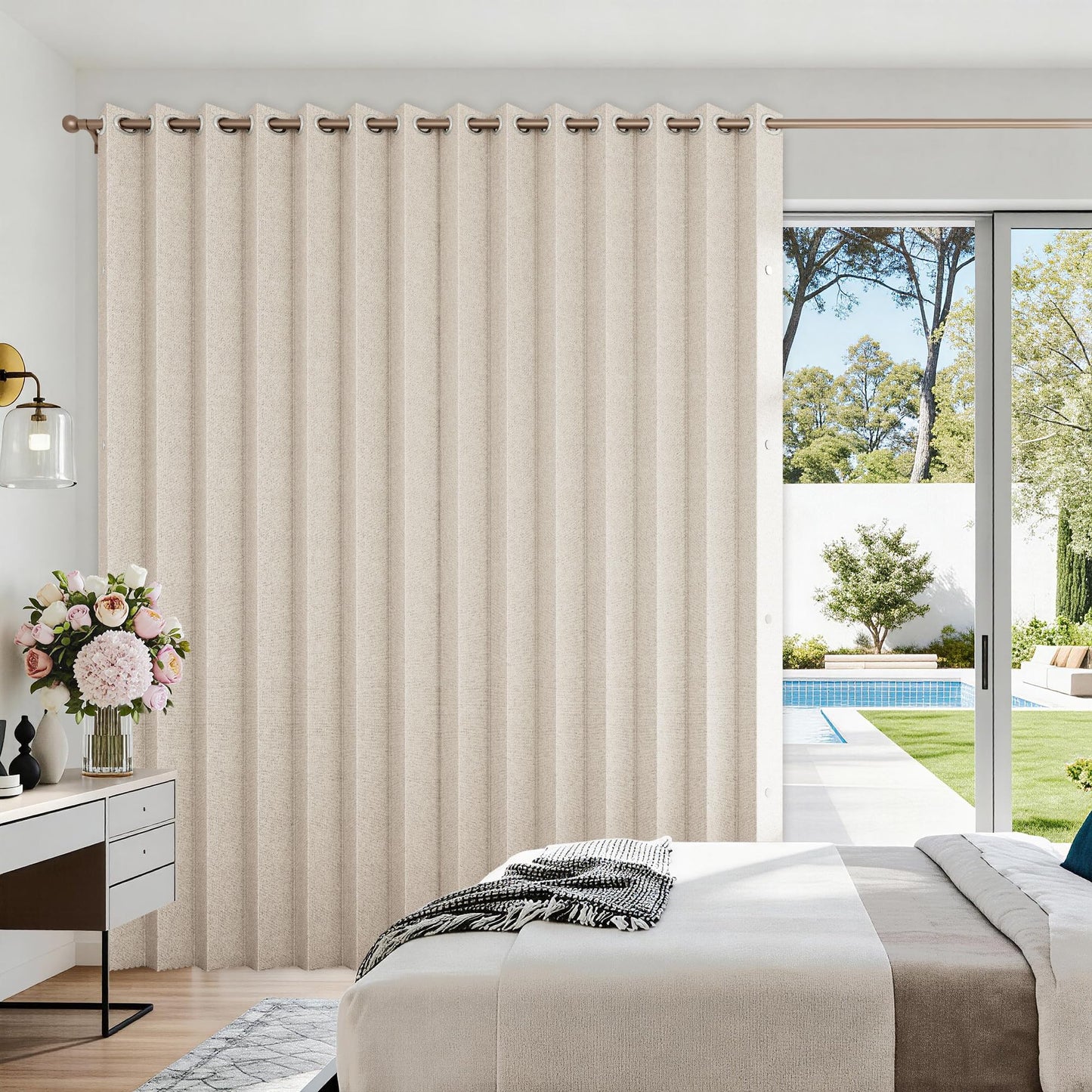HMYI Accordion Door Curtains for Doorways, Curtain Door for Privacy Use, Fabric Curtain Panel, 1 Panel, W100 x L84, Sand