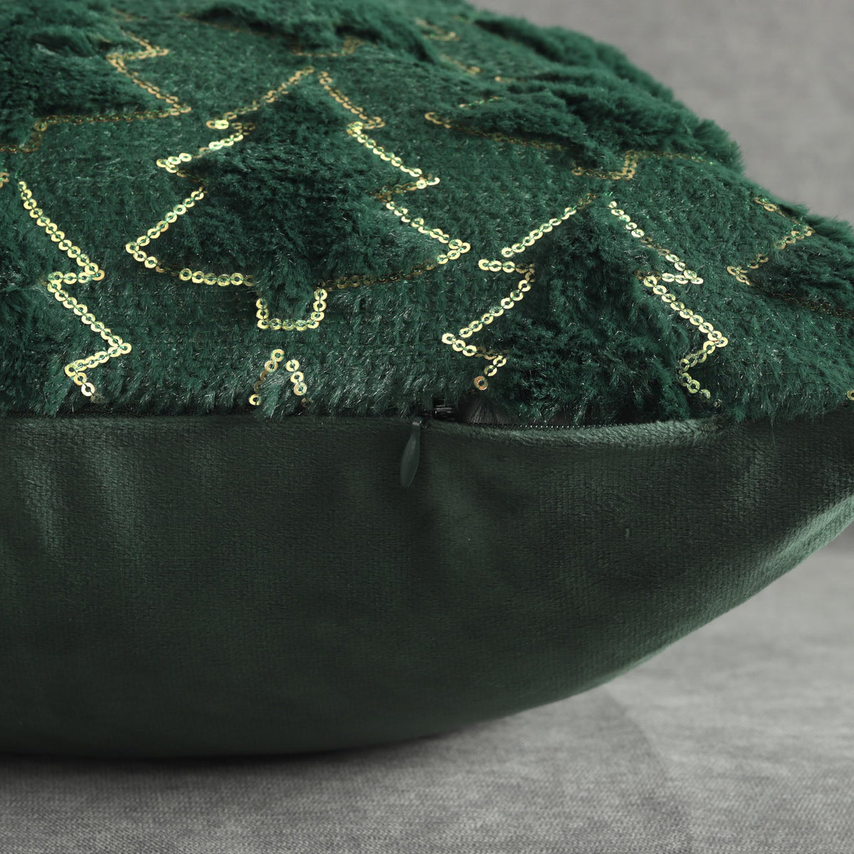 4TH Emotion Christmas Tree Decorative Pillow Covers 18x18 Set of 2, Green Soft Plush Faux Fur Farmhouse Throw Cushion Cases for Xmas Winter Holiday Home Decorations
