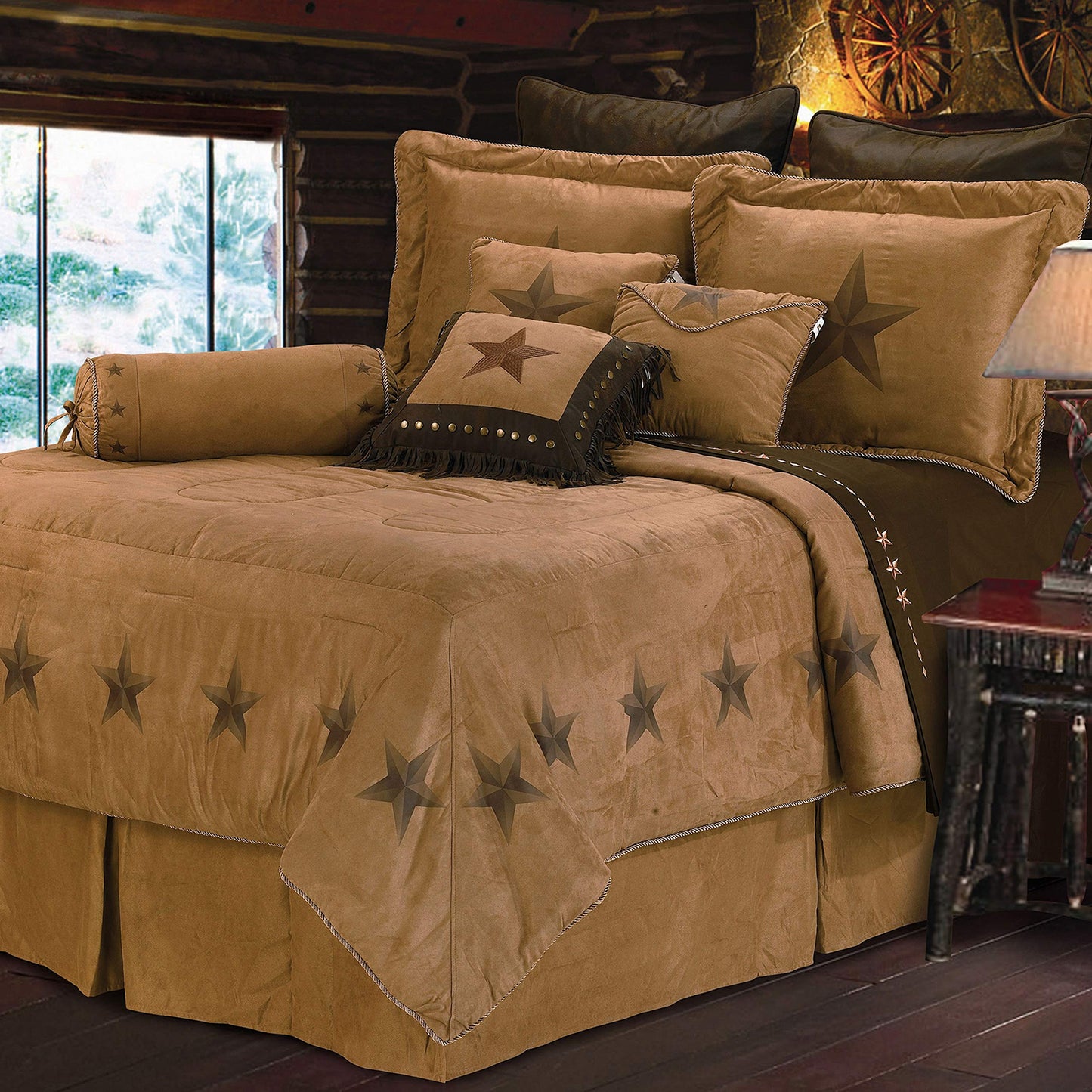 Paseo Road Luxury Star 7 Piece Comforter Set, King, Faux Suede Bedding, Western Rustic Cabin Lodge Style, 1 Comforter, 1 Bedskirt, 2 Pillow Shams, 2 Accent Pillows, 1 Neckroll