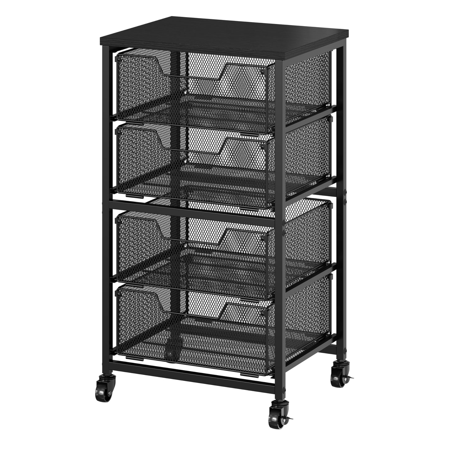 Rolling Cart with Drawers, Utility Storage Cart with Lockable Wheels, Metal snack cart, Under Desk Storage for Office, Kitchen, Craft, and Art Supplies, Black