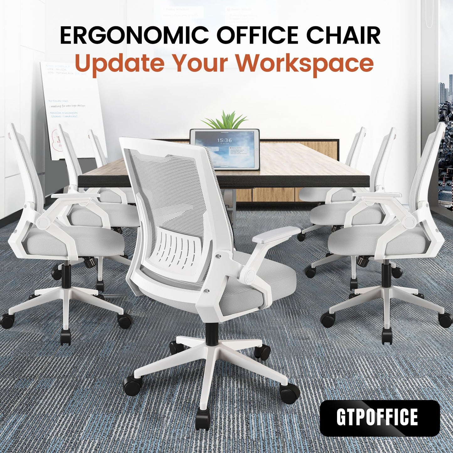 GTPOFFICE Ergonomic Office Chair, Computer Desk Chair Comfy with Adjustable Lumbar Support, Mid-Back Mesh Office Chair with Flip-up Armrest, Tilt Function Task Chair for Home, Bedroom, Gaming