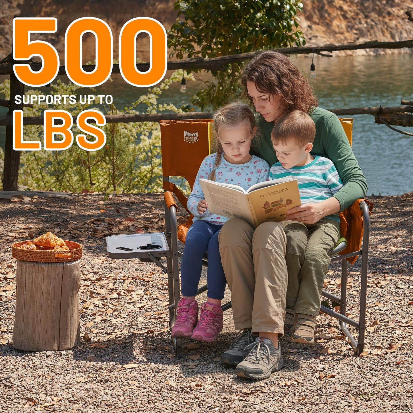 Timber Ridge XXL Director’s Chair – Heavy Duty Folding Camping Chair for Adults, 500lb Capacity, Extra Wide Padded Seat for Camping, Sports, Lawn, Courtyard, and Outdoor Use, Orange