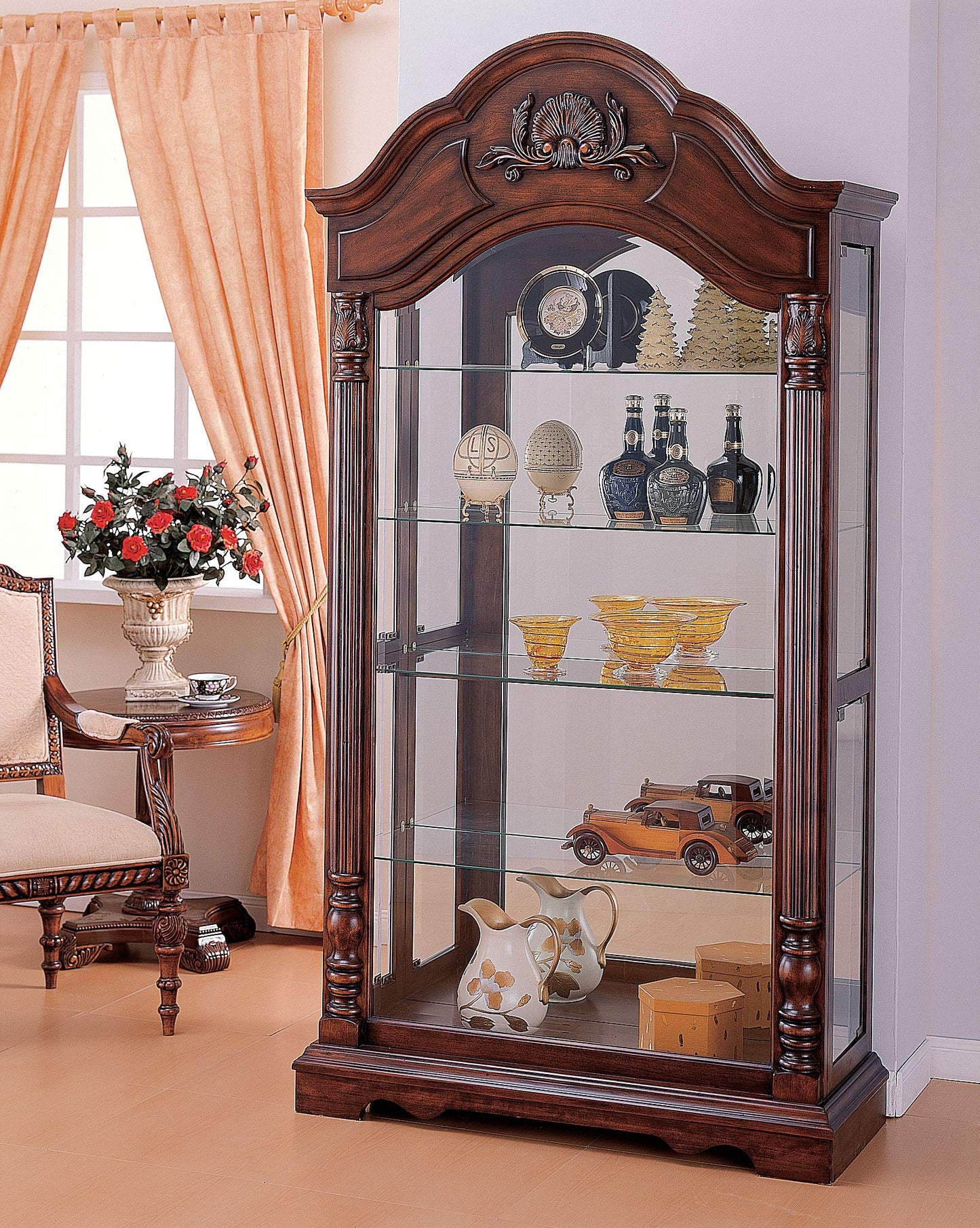 Acme Denton Curio Cabinet in Cherry