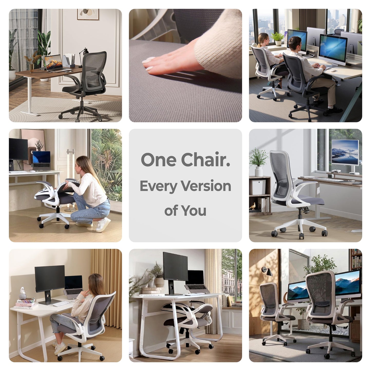 Tervo Model U | Folding Office Chair for Small Spaces | Gaming Chair for Adults & Kids | Ergonomic Mesh Computer Chair for Bedroom | Foldable Desk Chair for Home Work (White & Grey)