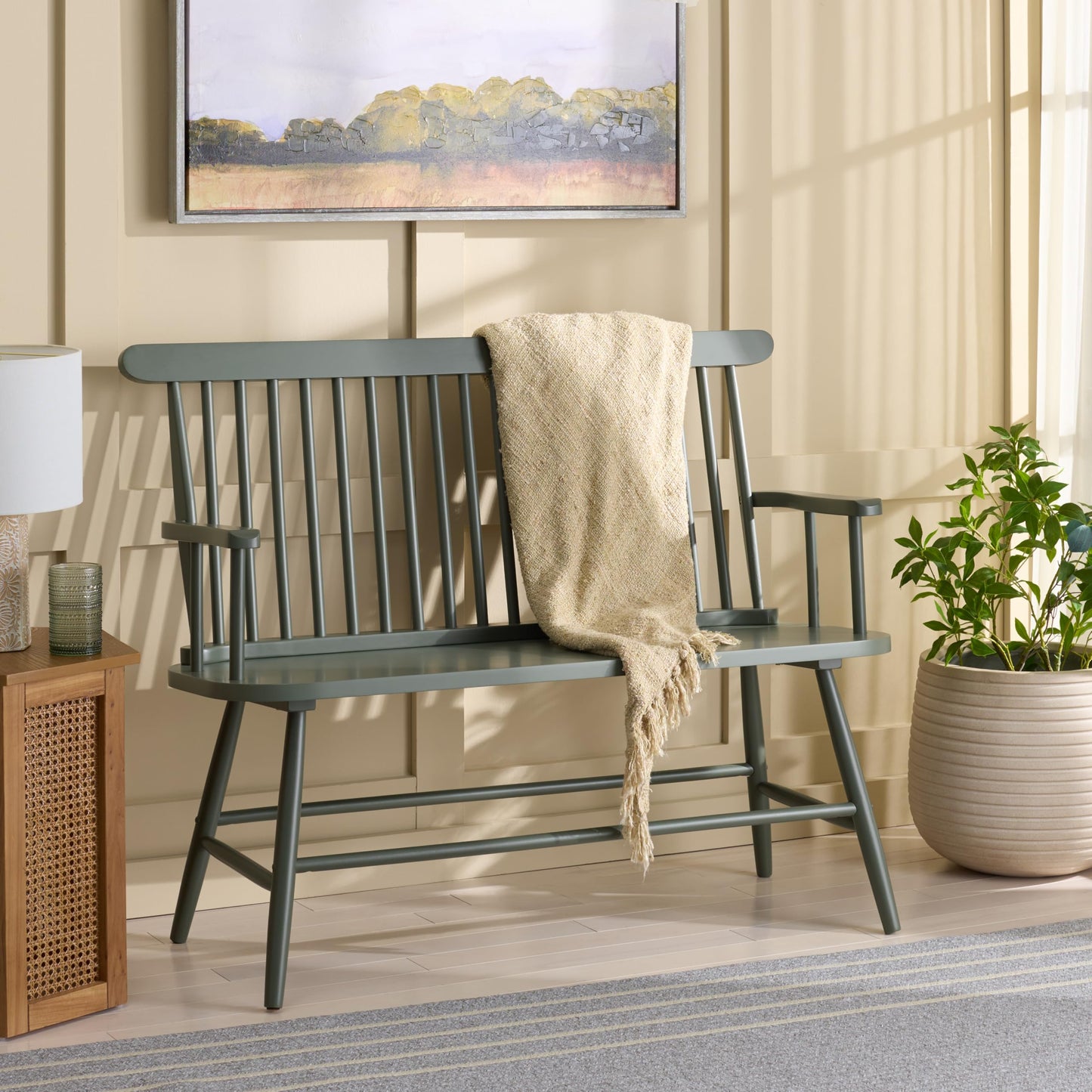 SAFAVIEH Home Collection - Eton Dark Green Solid Wood Bench, Farmhouse Spindle Back Indoor Seating for Entryway or Dining (BCH3300B)