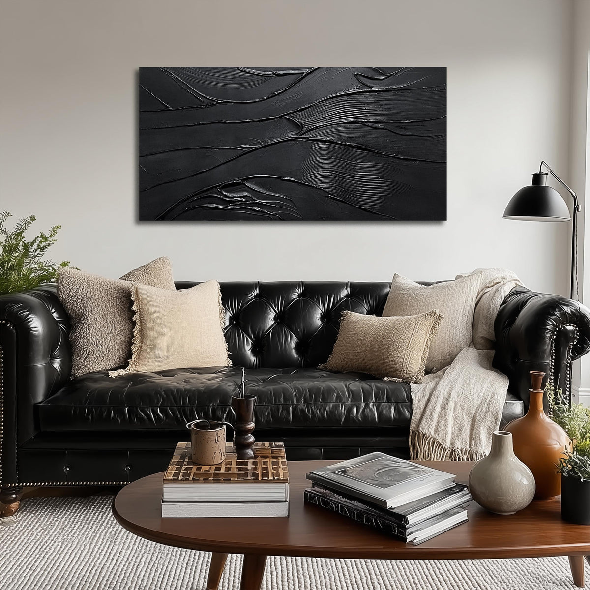 CGXART Abstract Painting Wall Art For Living Room Black Painting Wall Decor For Bedroom Modern Wall Art For Bathroom Size 20 x 40 Inch