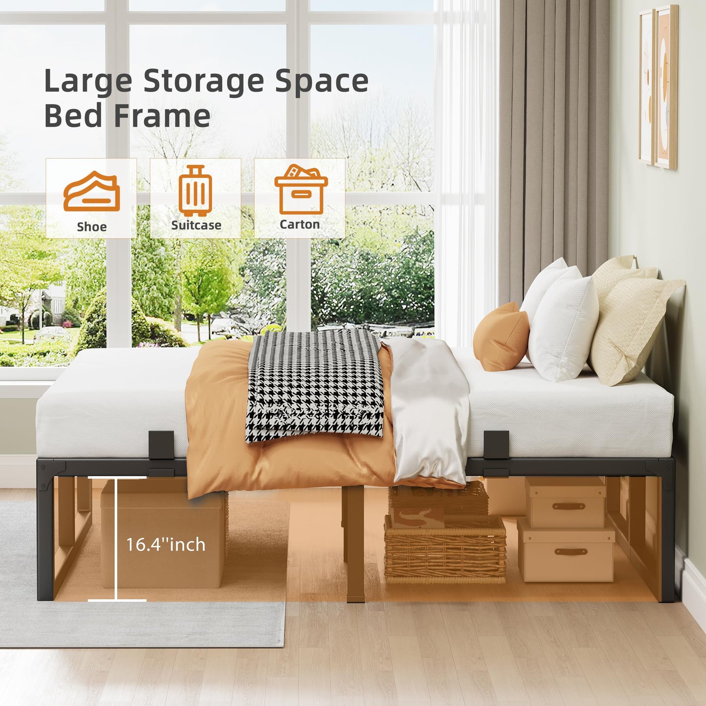 Cresyfu Twin Bed Frames, 18 Inch Metal Platform Bed Frame with Squeak Free U-Slot Design, 6 Non-Slip Guards, 3500lbs Heavy Duty Steel Slat Support, No Box Spring Needed, Under Bed Storage, Black