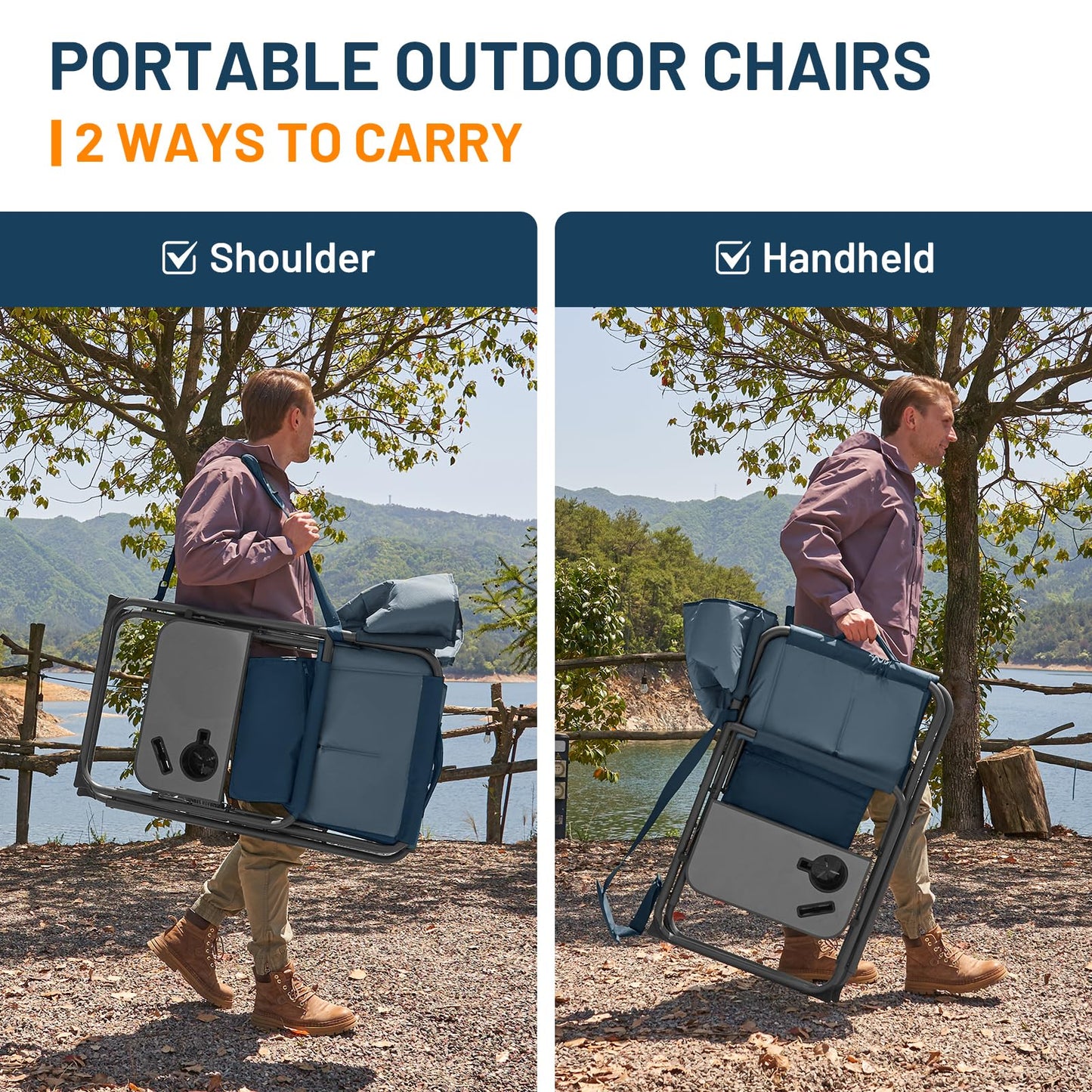 TIMBER RIDGE XXL Director’s Chair – Heavy Duty Folding Chair with Side Table, 500 lb Capacity, Extra Wide Padded Seat for Camping, Sports, Beach, Patio, and Outdoor Use, Blue-2 Pack