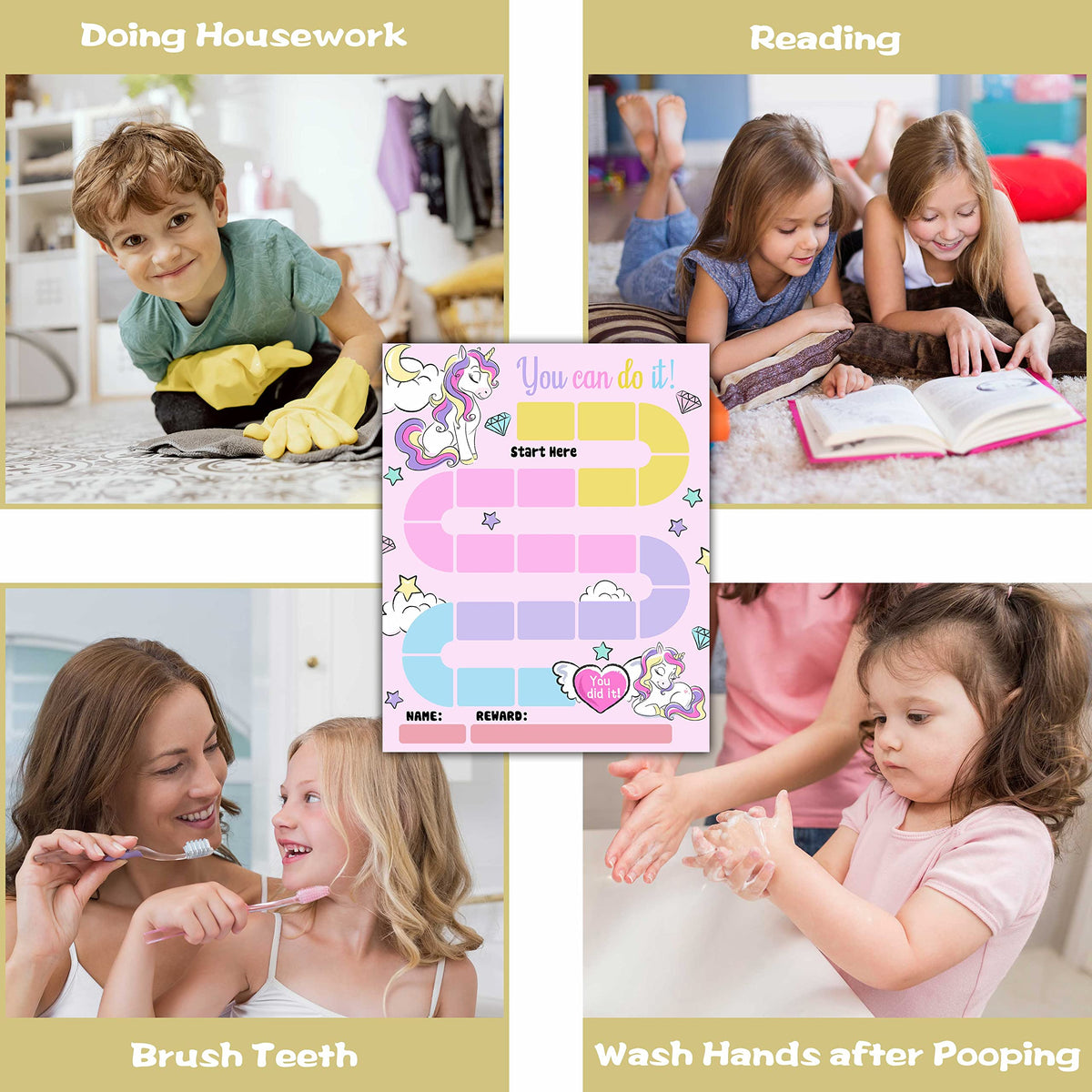 10 Unicorn Reward Chart with 216 Round Stickers, Incentive Behavior Chart for Kids at Home Classroom, Kids Routine Daily Chore Sticker Chart-A21