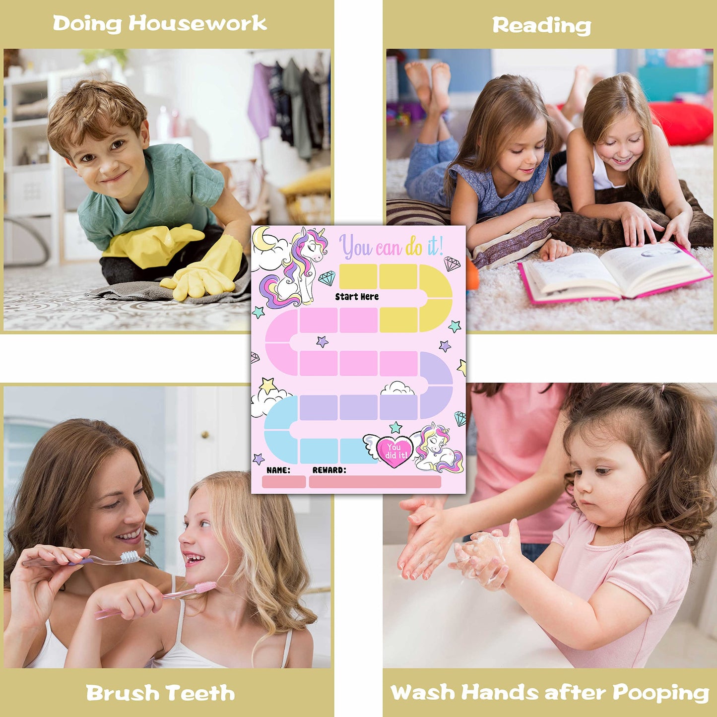 20 Unicorn Reward Chart with 432 Round Stickers, Incentive Behavior Chart for Kids at Home Classroom, Kids Routine Daily Chore Sticker Chart-B21