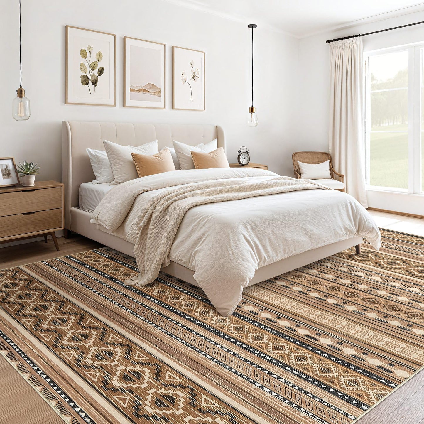 cotiled 5x7 Area Rugs Living Room Rug: Washable Boho Rugs with Non Slip Backing Large Soft Indoor Stain Resistant Carpet for Bedroom Farmhouse Dining Room Lightweight Home Decor Brown/Beige