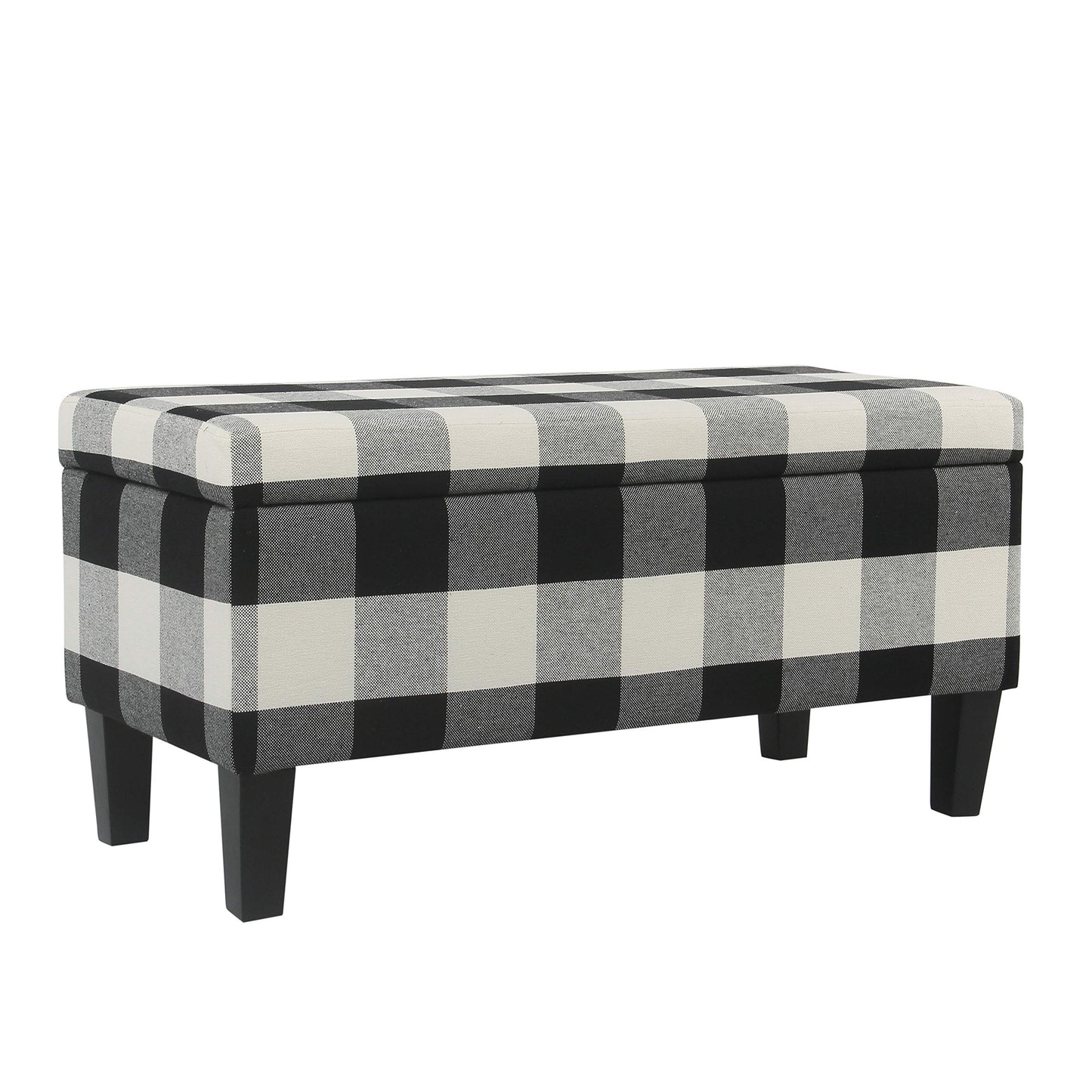 HomePop Large Upholstered Rectangular Storage Ottoman Bench with Hinged Lid, Black Buffalo Plaid