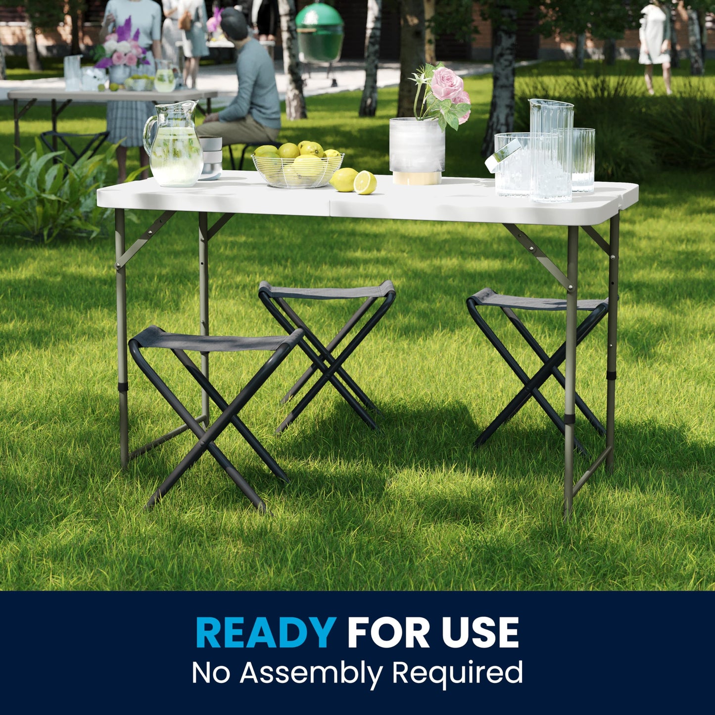 Flash Furniture 4' Rectangular Plastic Folding Event Table with Adjustable Legs and Carrying Handle, Bi-Fold Portable Banquet Table for Indoor/Outdoor Events, White
