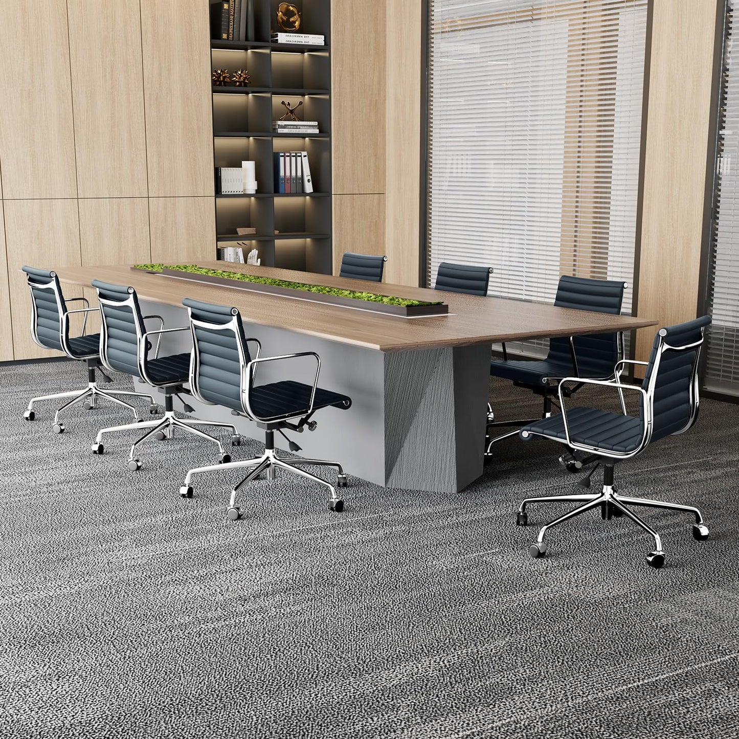 OTDMEL Ribbed Office Chair with Top Grain Leather - Mid Back Ergonomic Desk Chair with Aluminum Arms & Frame, Swivel Wheels & Tilt Function, Adjustable Height Dark Blue