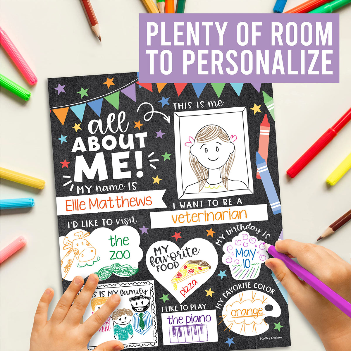 Hadley Designs All About Me Posters for Classroom Must Haves - 20 Star Student Poster, 100 Days of School Items, Star of The Week Poster Elementary Classroom Decor, End of School Year Teacher Supplies