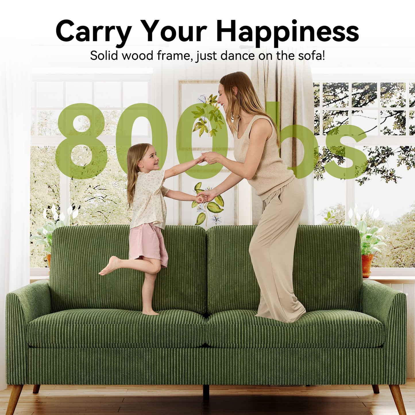AMICLIBER 68" Loveseat Sofa, Comfy Green Corduroy Couches for Living Room, Mid Century Modern Love Seat Sofa, Tool-Free Setup Small Couches for Bedroom Office