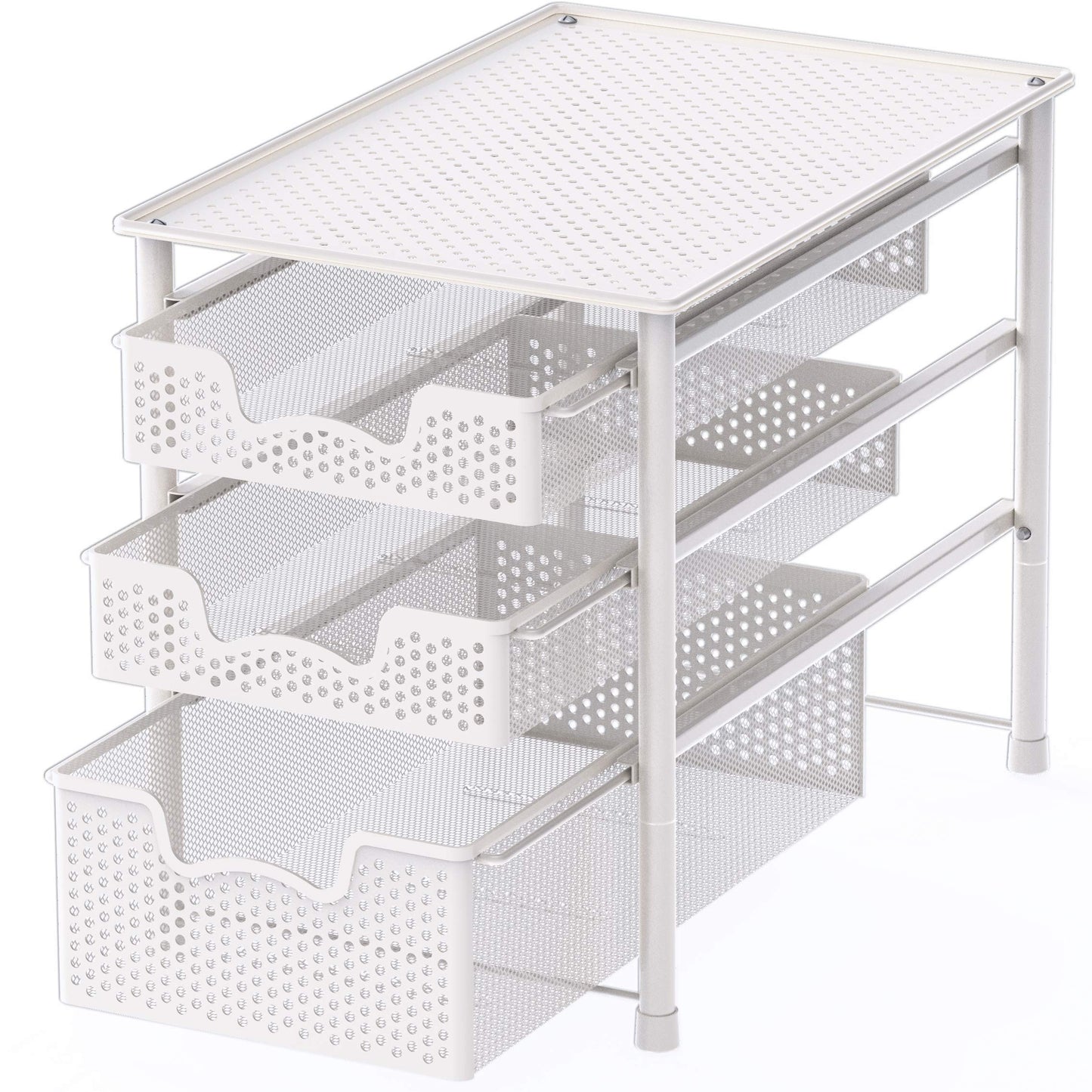 Simple Houseware 3 Tier White Alloy Steel Sliding Basket Organizer Drawer Cabinet
