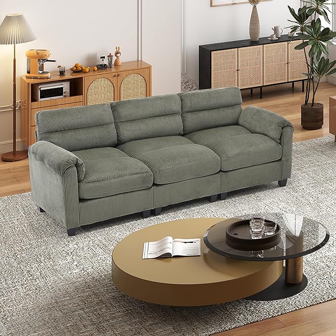 HAOMARKETS Corduroy Sofa Set, Upholstered 3-Seater Couch
