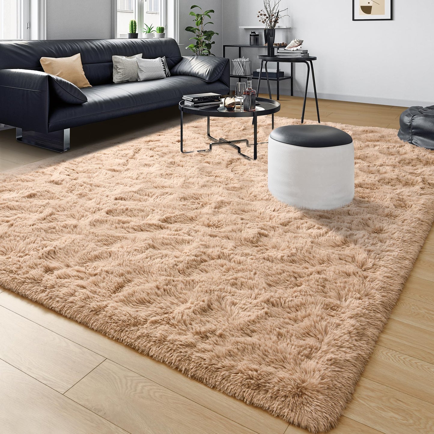 Tepook Super Soft Fluffy Rug for Bedroom, Modern Shaggy Fuzzy Kids Rugs for Living Room, Plush Indoor Nursery Home Decor Dorm Carpet with Non-Slip Bottom, Beige, 4 X 6 Feet