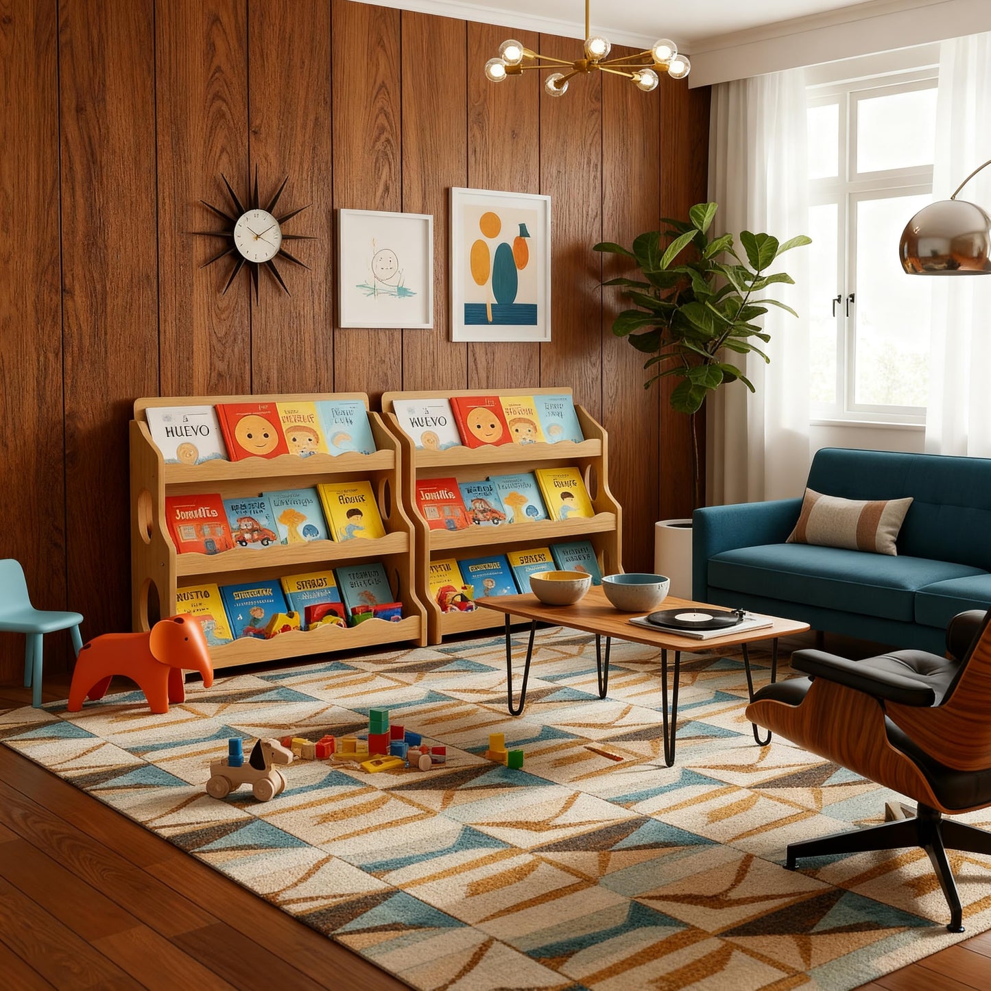 AMMEHOELA Wood Kids Bookshelf Montessori DutchDesign,Maplewood GrainPattern