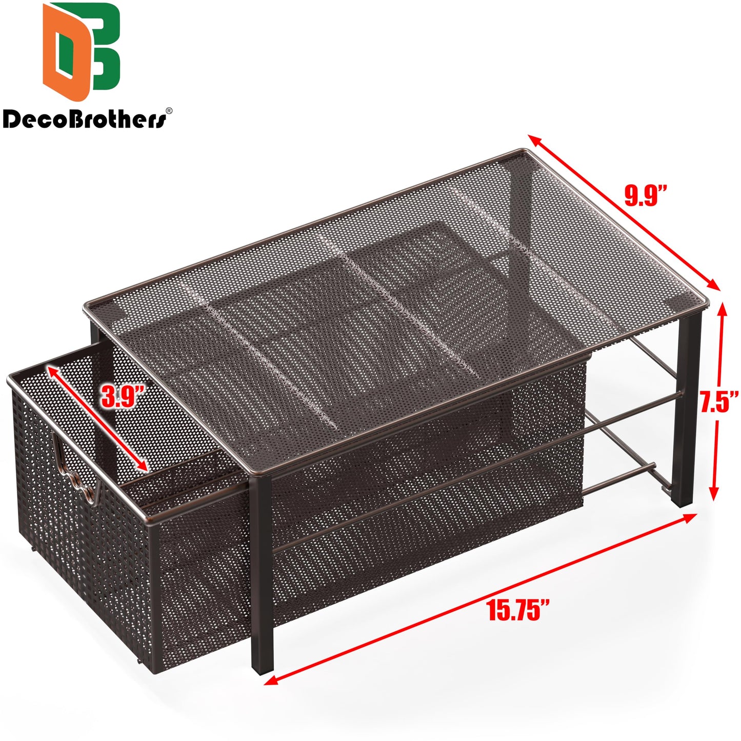Deco Brothers Stackable Pull Out Cabinet Sliding Basket with Dividers, Large, Bronze