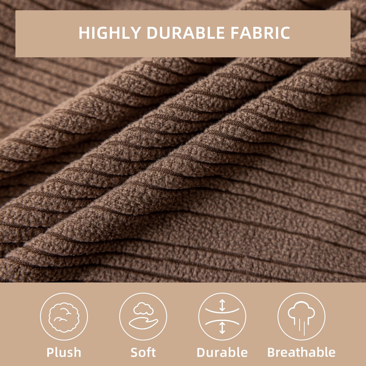 KaviKon Ottoman Cover Slipcover Rectangle Fit Length 25"-30" Stretch Foot Stool Slip Cover, Footrest Slipcovers Protector with Elastic Band, Ottoman Cover Removable Washable(Small,Slanted Rib Coffee)