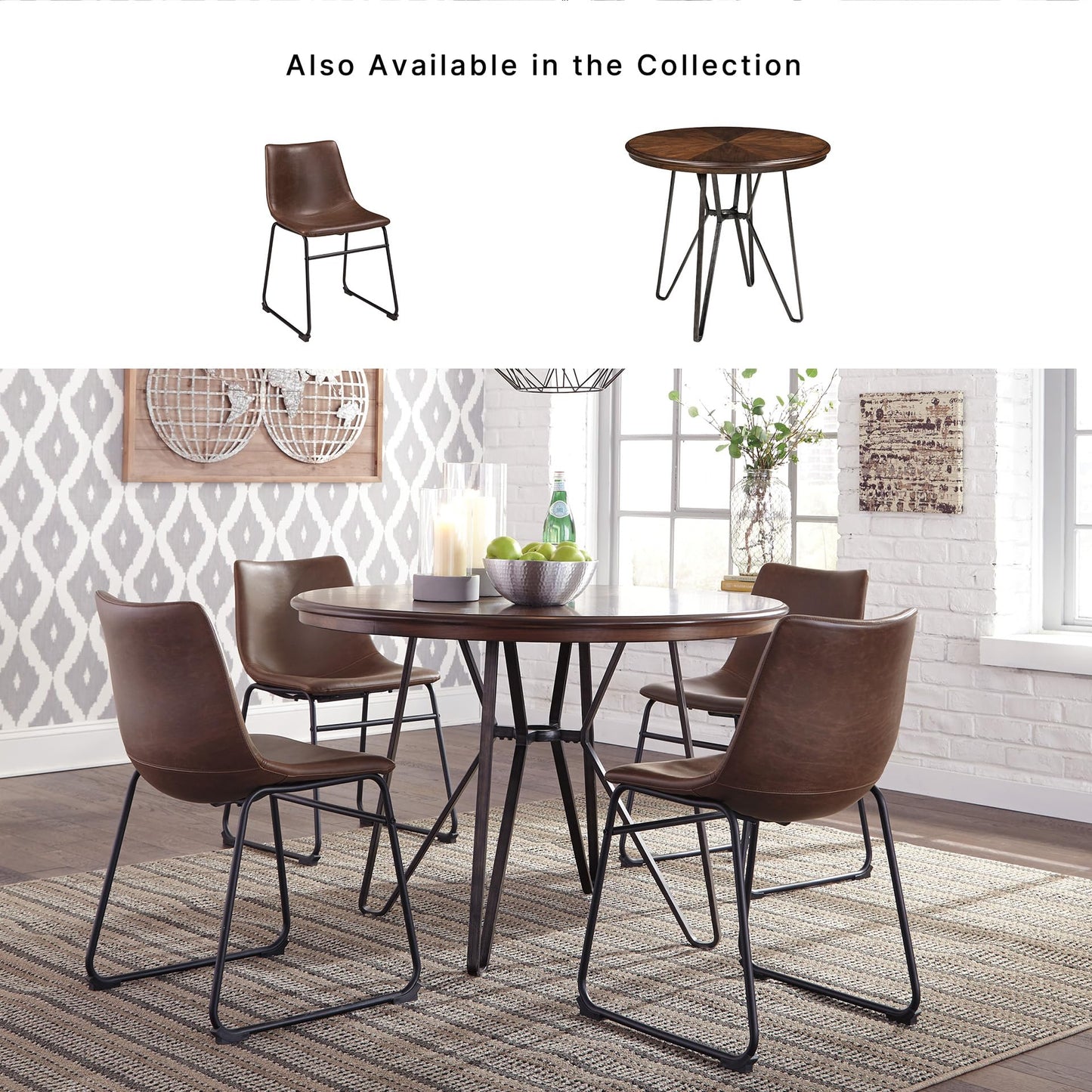 Signature Design by Ashley Mid Century Centiar 18.75" Dining Bucket Chair, 2 Count, Black and Brown