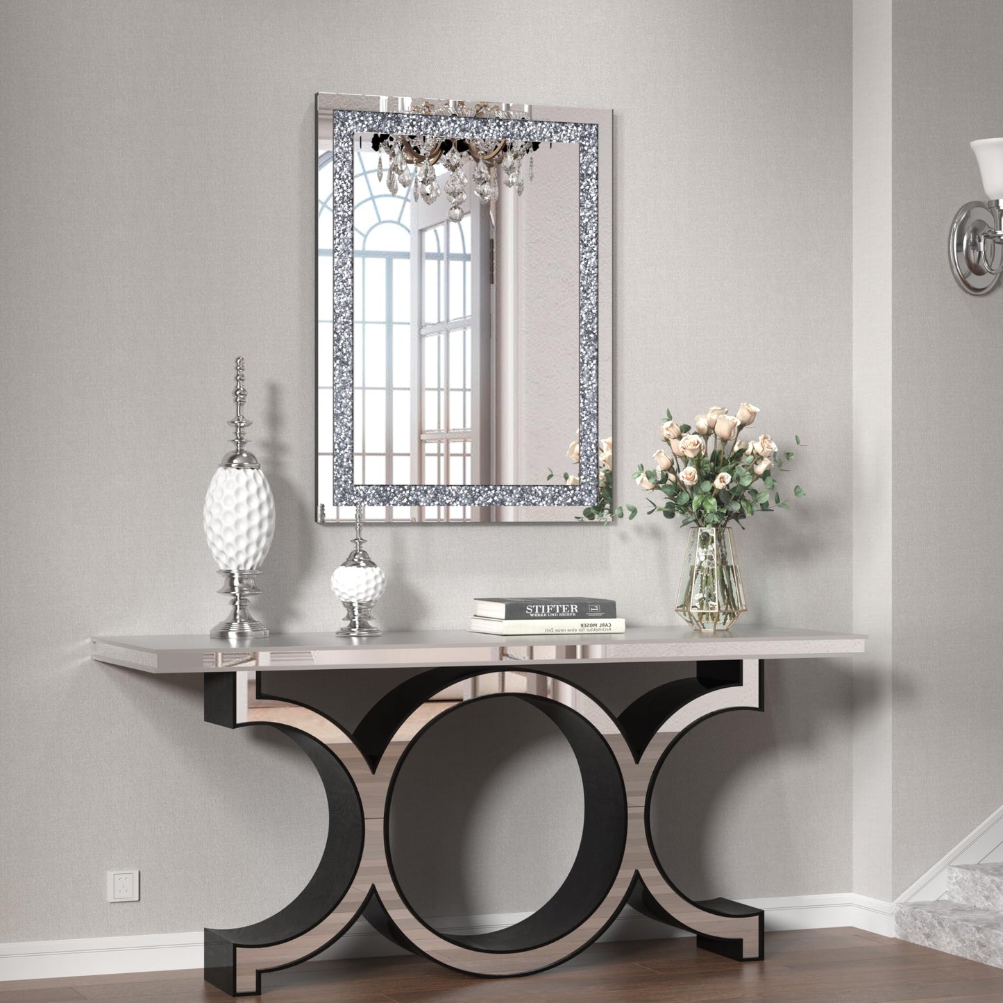 GOAND Crystal Crush Diamond Mirror- 24"x32" Silver Mirror, Gorgeous Wall Mirror, Rectangle Mirrors for Wall Bathroom, Bedroom, Dining Room and Living Room