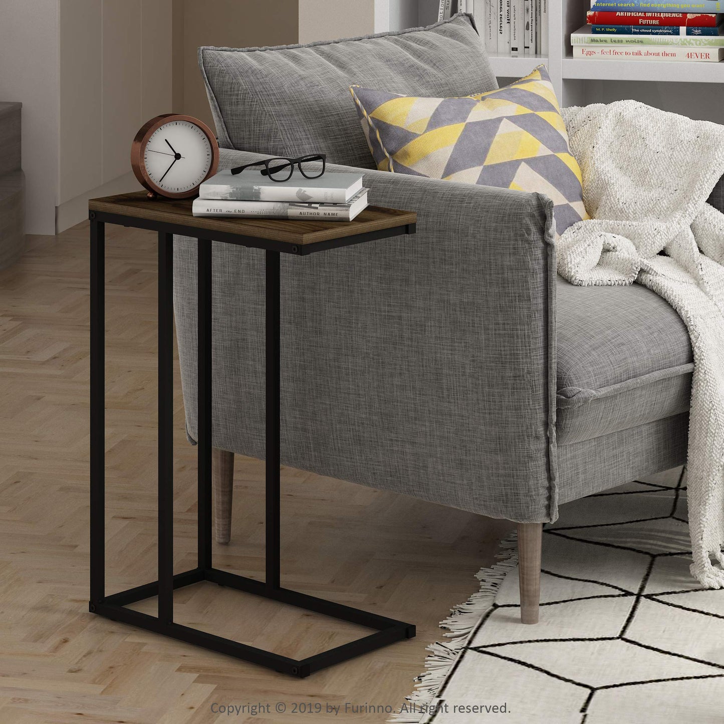 Furinno Camnus Modern Living C Shaped Sofa Side Table, 9.8 in x 17.9 in x 25 in, Columbia Walnut