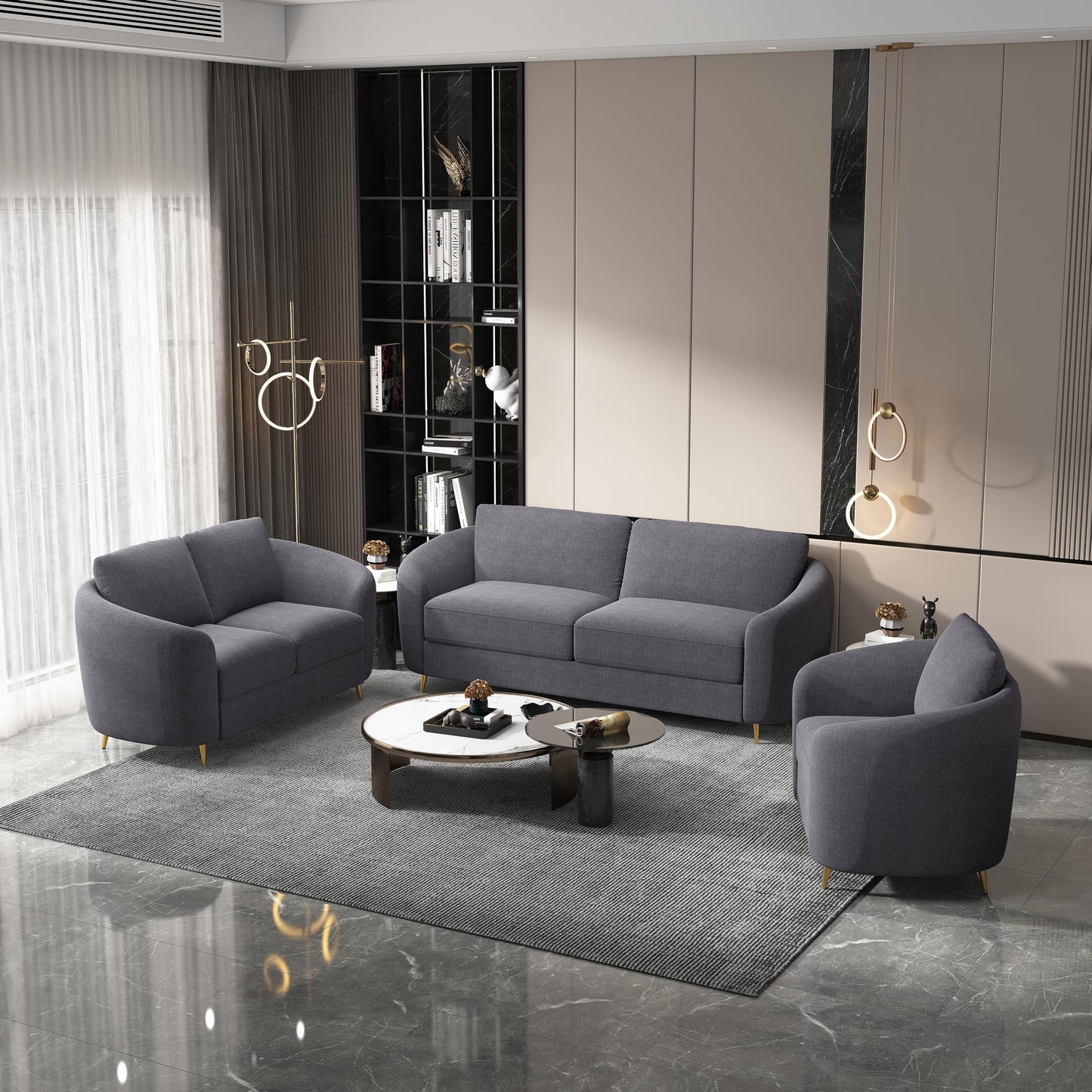 Acme Furniture Yuina Upholstered Fabric & Metal Sofa in Gray and Gold