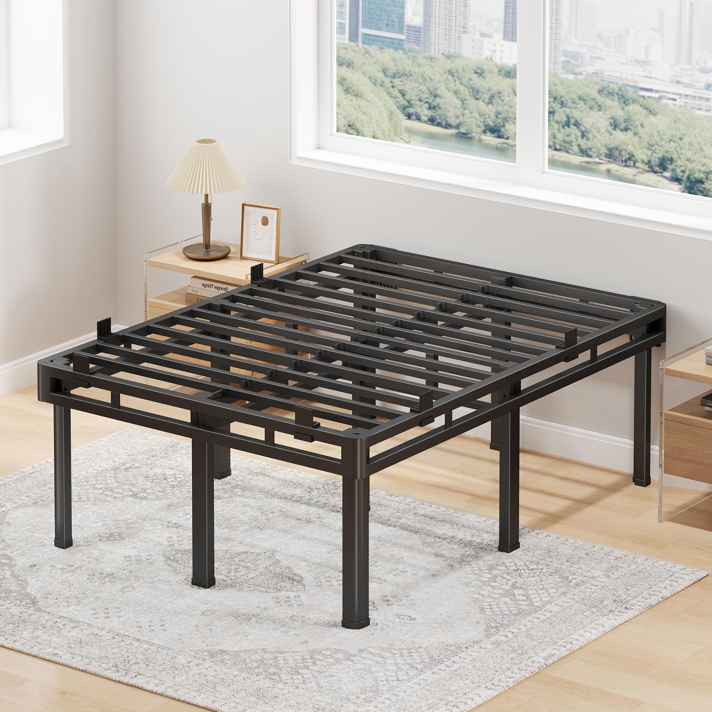 Superay Full Bed Frame, 20 inch Metal Bed Frame & Box Spring 2 in 1 Platform with Rounded Legs, Double Layer Bed Frame with Matress Gasket & headboard Adapter, Support Up to 4000lbs
