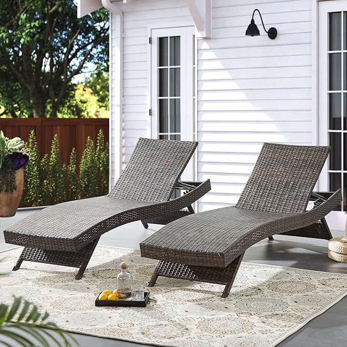 79'' Long Reclining Chaise Lounge Set, Outdoor Wicker Reclining Lounge Chair