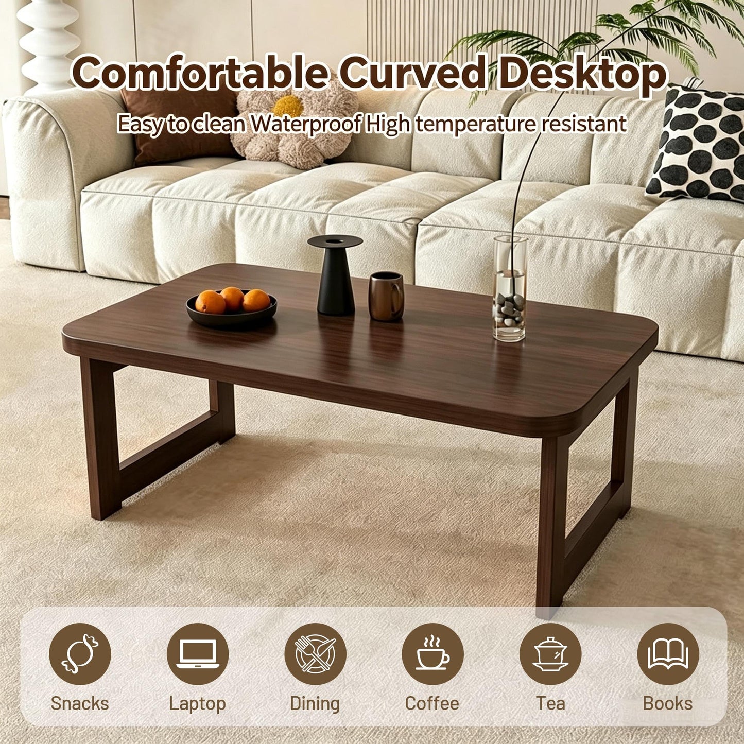 FATOLRD Japanese Floor Table Folding Low Coffee Table No Assembly 31.5 inch