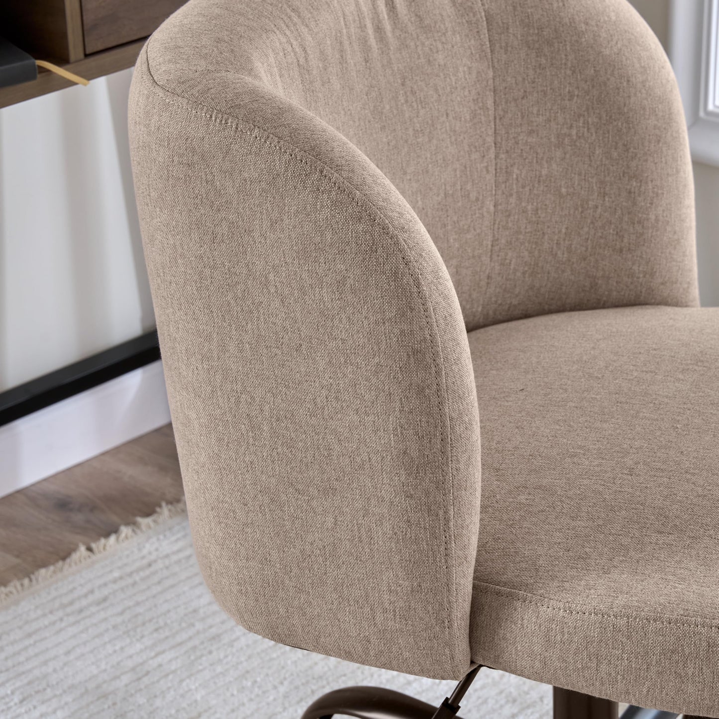 Bush Home Armless Desk Chair for Home Office, Adjustable Seating with Wheels and Swivel Base, Pembroke Collection, Beige Fabric Upholstery