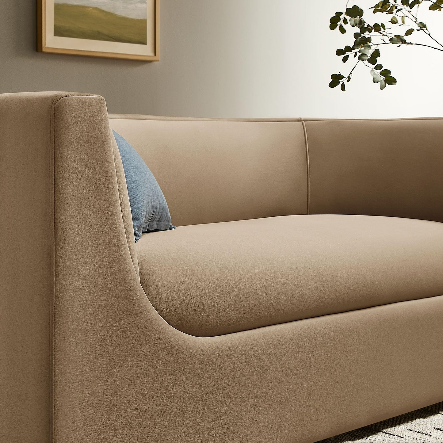 Modway Hilda 67 Inch Modern Curved Back Performance Velvet Loveseat in Taupe – Plush Upholstered 2-Seat Sofa for Living Room, Apartment, Office