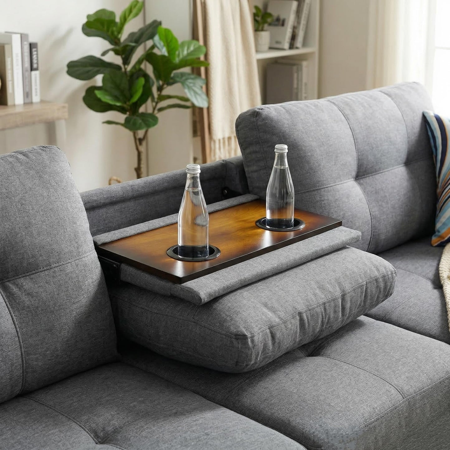 Trygoal 97" Linen 4-Seat L-Shaped Sectional Sofa with Movable Chaise & Storage Ottoman - 3-Piece Modular Convertible Couch for Living Room, Bedroom, Apartment & Office, Charcoal
