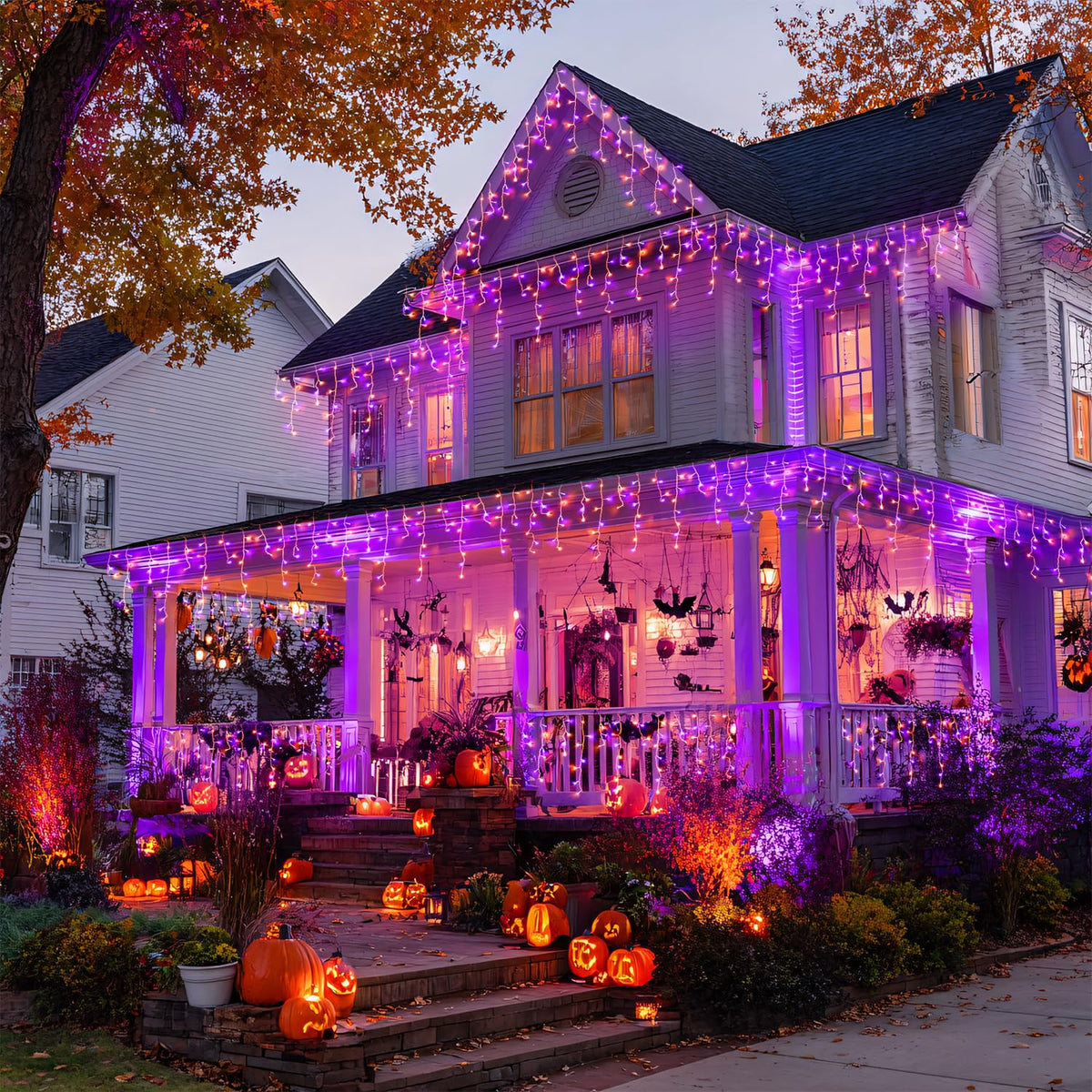 JMEXSUSS 400 LED Orange and Purple Christmas Lights Outdoor, 38.8 FT Orange and Purple Icicle Light Outdoor Waterproof, 8 Modes Halloween Lights Plug in for House Christmas Party Decorations