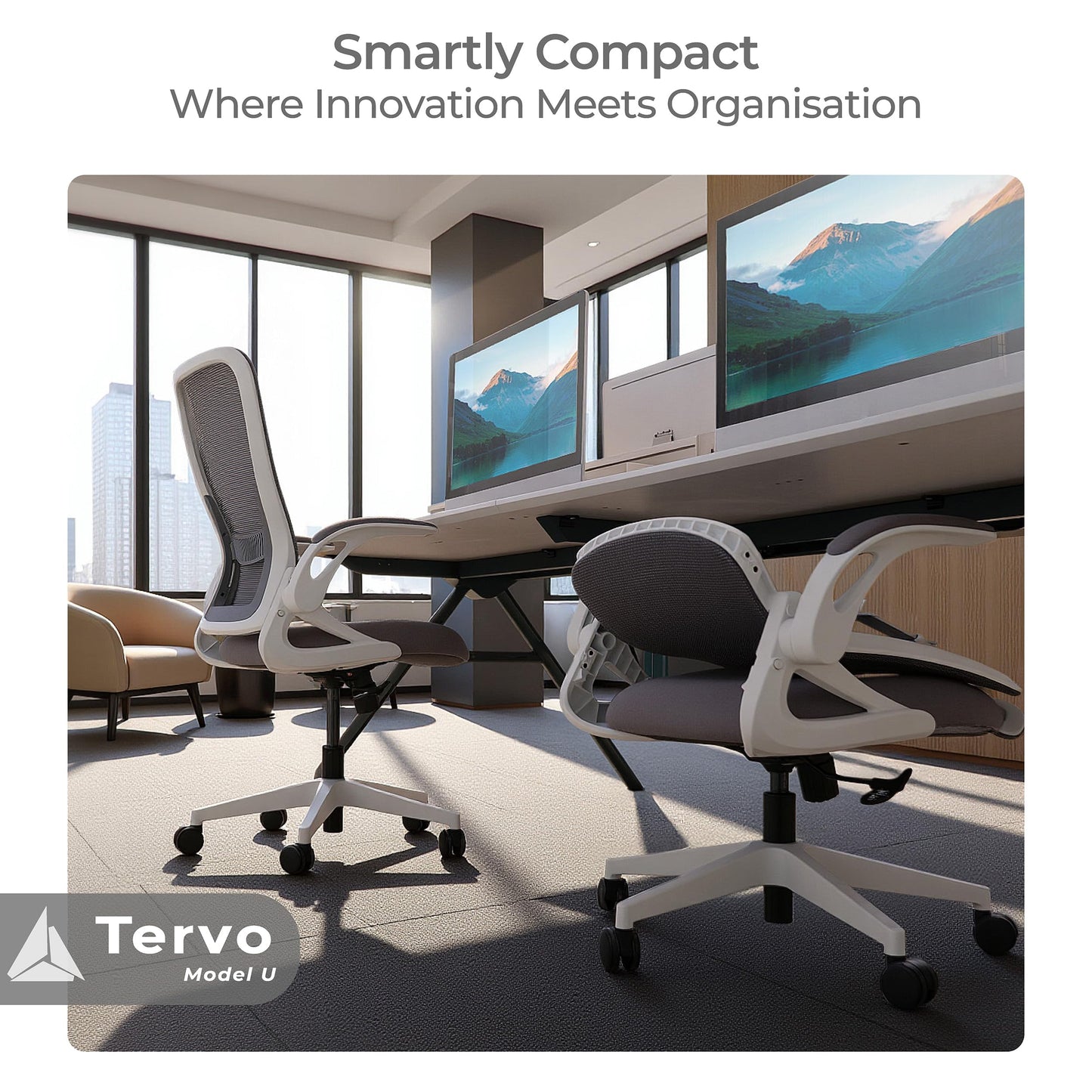 Tervo Model U | Folding Office Chair for Small Spaces | Gaming Chair for Adults & Kids | Ergonomic Mesh Computer Chair for Bedroom | Foldable Desk Chair for Home Work (White & Grey)