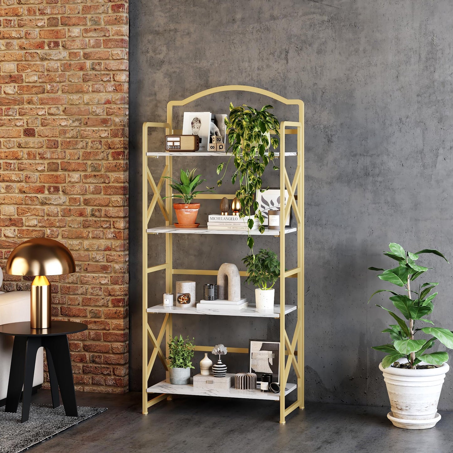BHG Vintage Multifunctional Folding Bookshelf, No-Assembly Plant Stand Storage Rack Shelves for Home Office