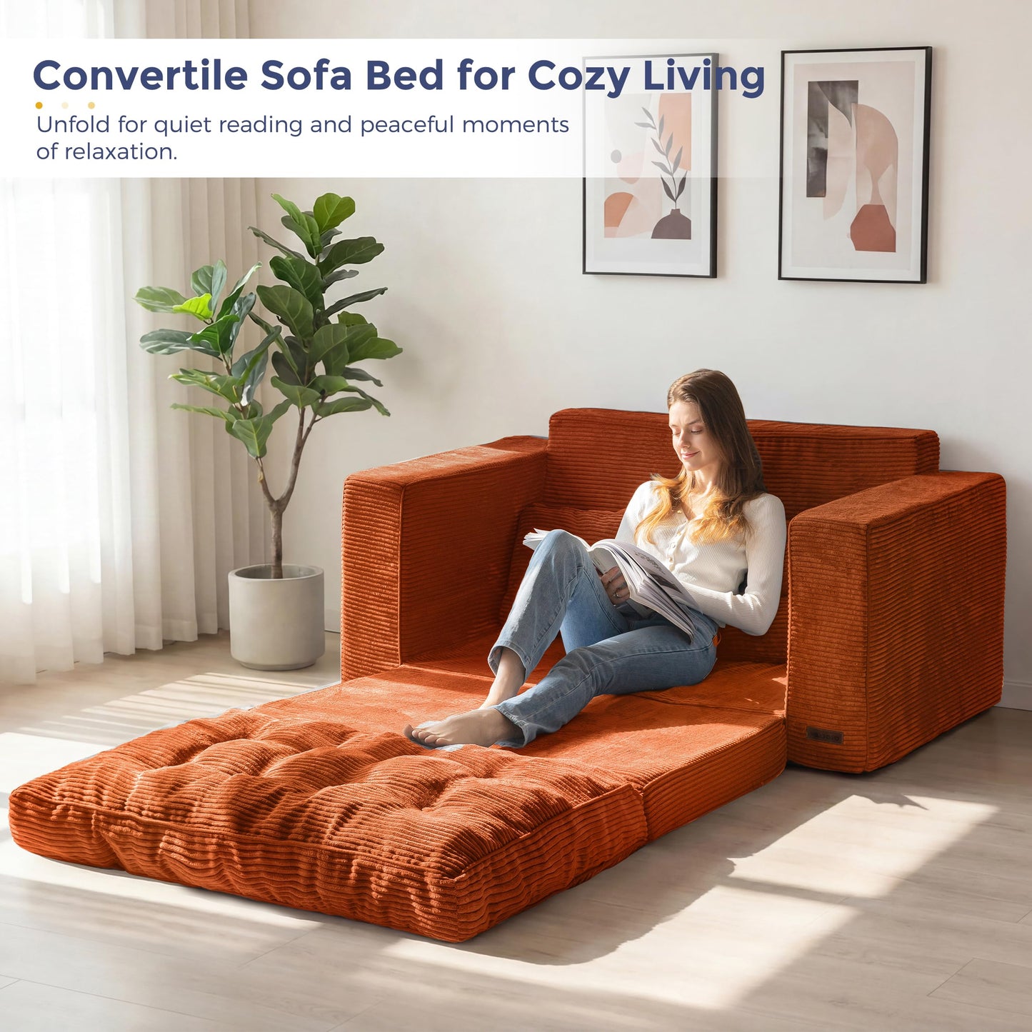 MAXYOYO Convertible Sofa Bed, Pull Out Loveseat Sofa Couch, 2 in 1 Folding Couch Bed, Fold Out Floor Couch with Pillows for Living Room Bedroom Lounge