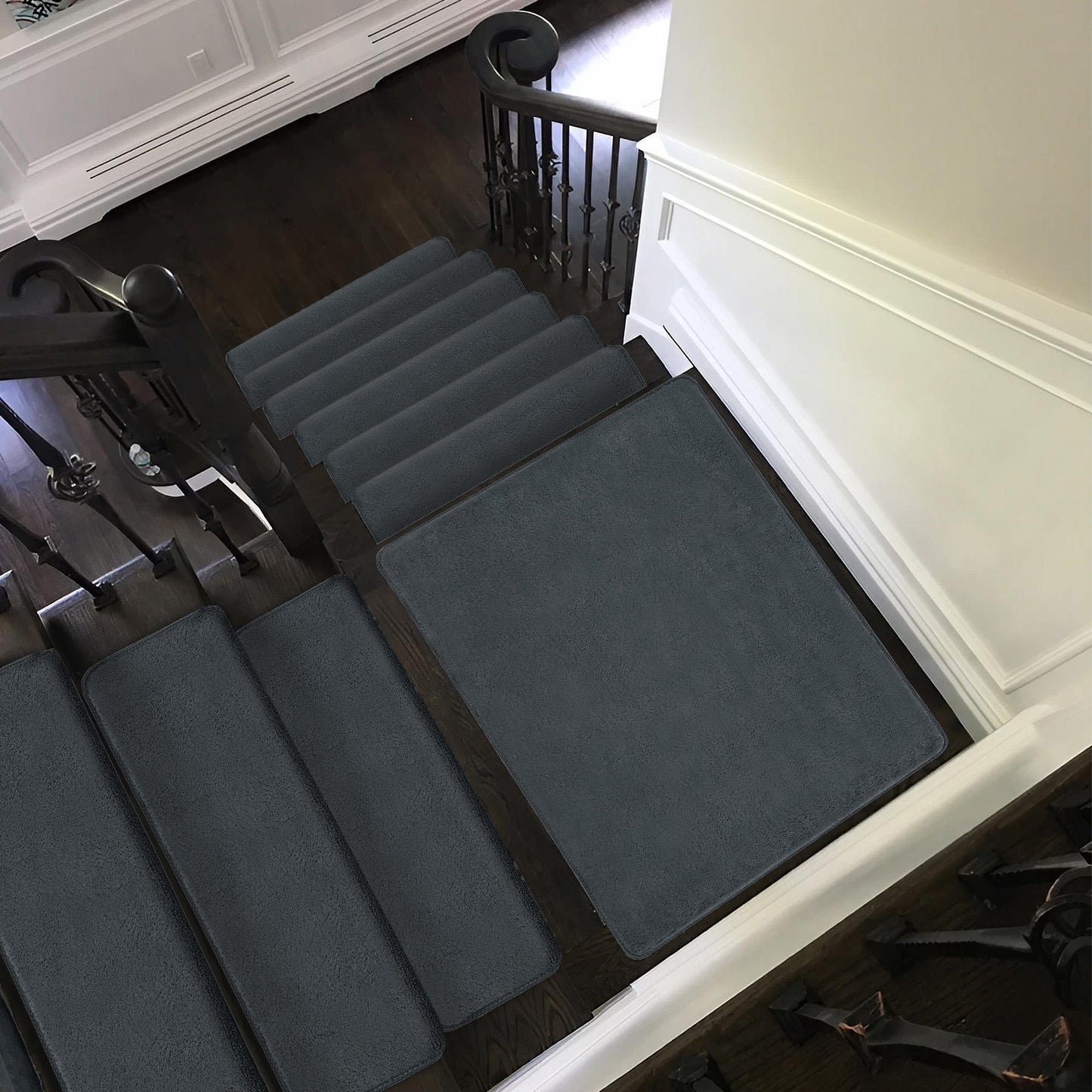 PURE ERA Carpet Stair Treads Ultra Plush 9.5" X 30"Soft Bullnose Indoor Stair Protectors Pet-Friendly Non-Slip Skid Resistant Tape Free Washable Reusable(2 Pieces,Dark Gray)