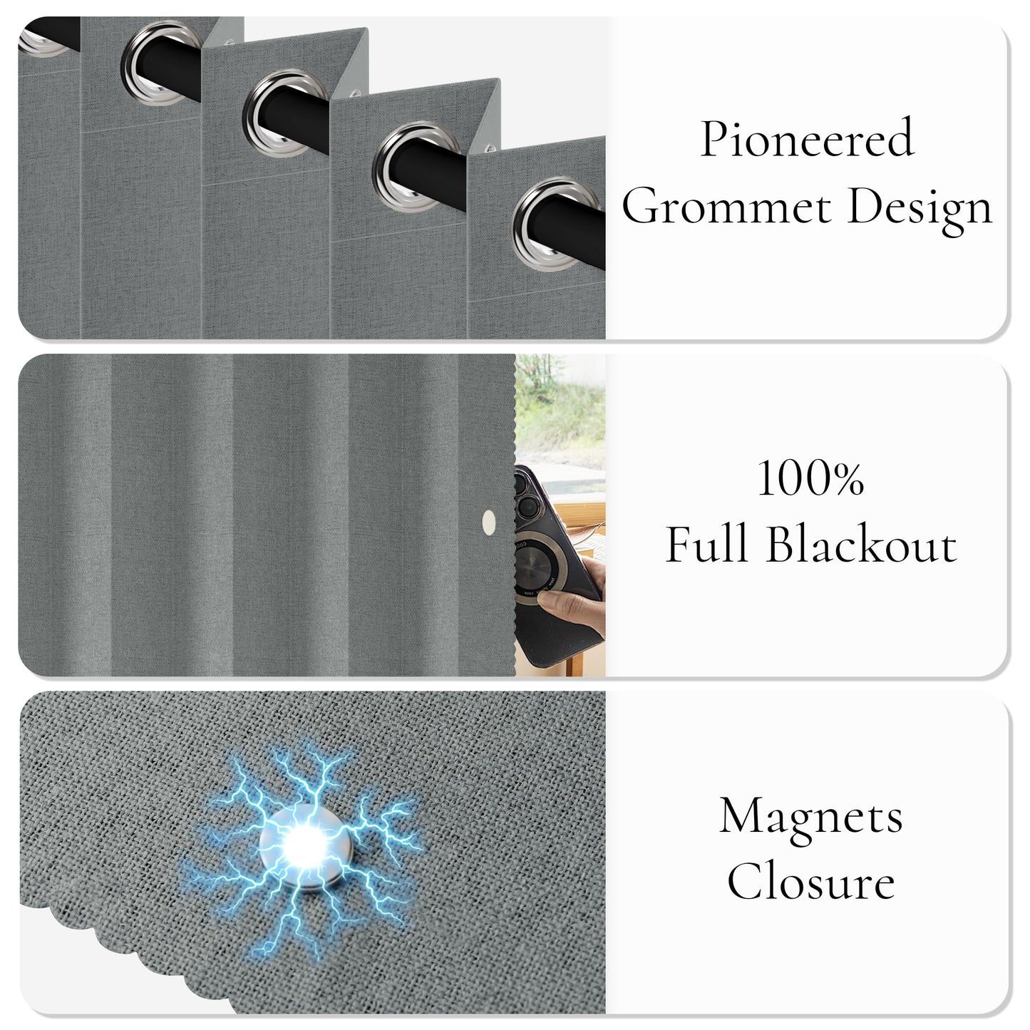 HMYI Faux Linen Pinch Pleated Style Look Blackout Curtains & Drapes 96 Inch Long Bedroom/Livingroom Farmhouse Curtains, 1 Panel, W52 x L96, Grey