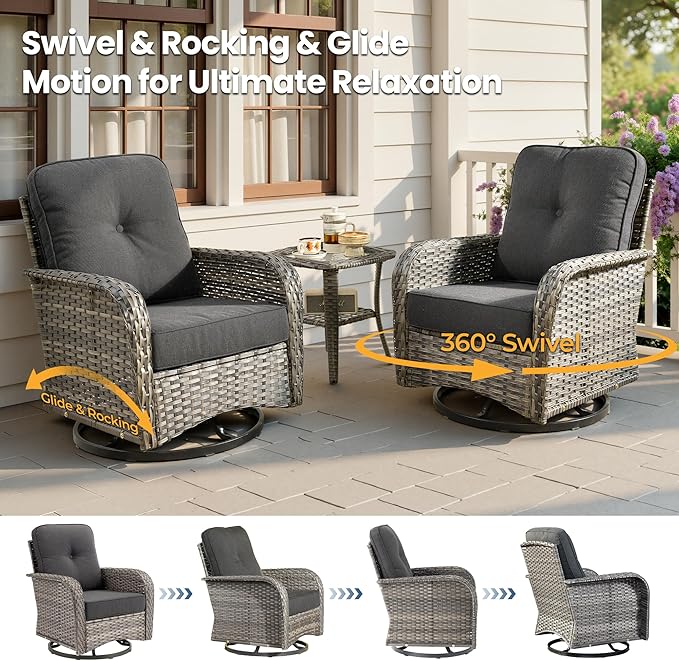Weaxty Outdoor Swivel Rocker Patio Chairs, 3 Pieces Patio Furniture Set
