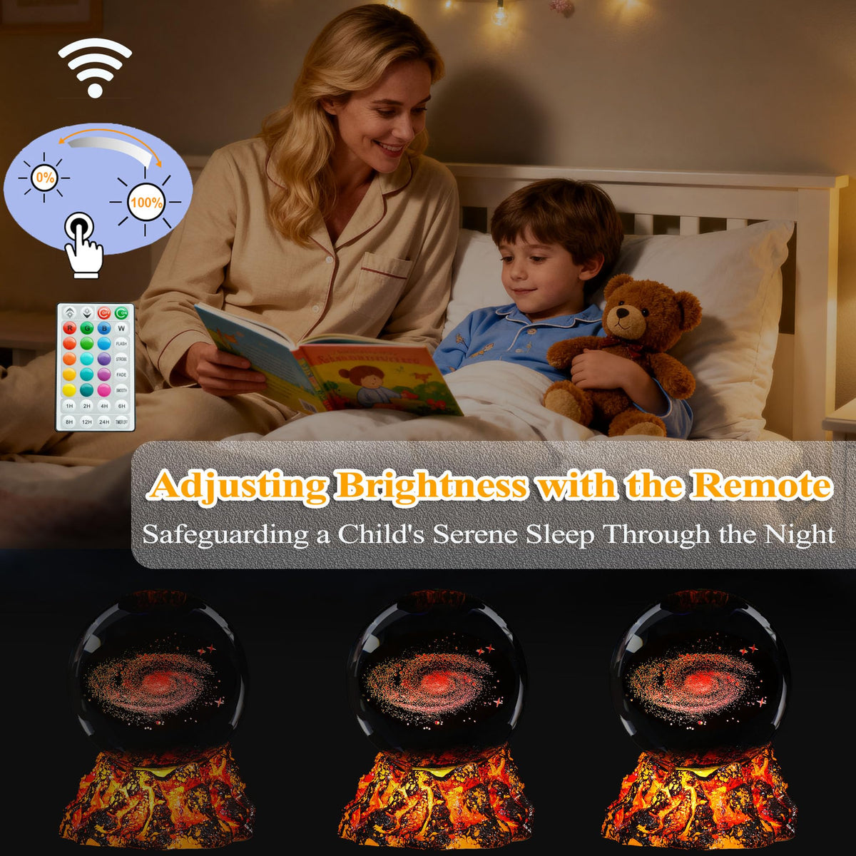 Colortown Galaxy Crystal Night Light, 3.15 Inch (80mm) K9 Crystal, Upgraded Volcanic Lava Base 3D Lamp with Remote, 16 Colors Cosmic Orbs, Space Gifts for Holiday Birthday Xmas