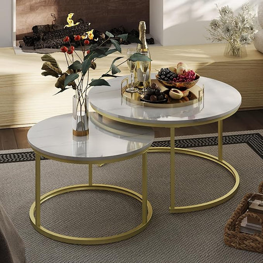Otterease Nesting Tables Set of 2, 31.5" Round Coffee Table, Small Nesting